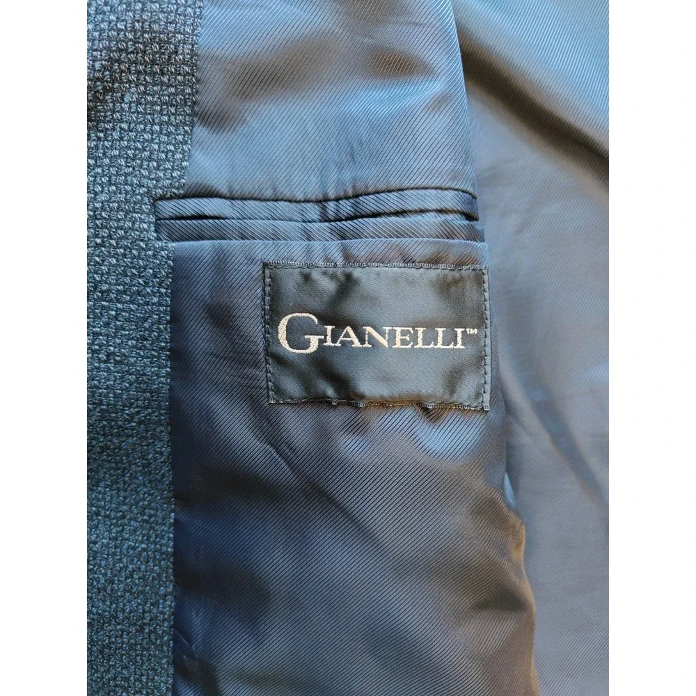 Gianelli Mens Wool Blazer Sports Coat 42R Dark Blue 3 Button Geometric Italy